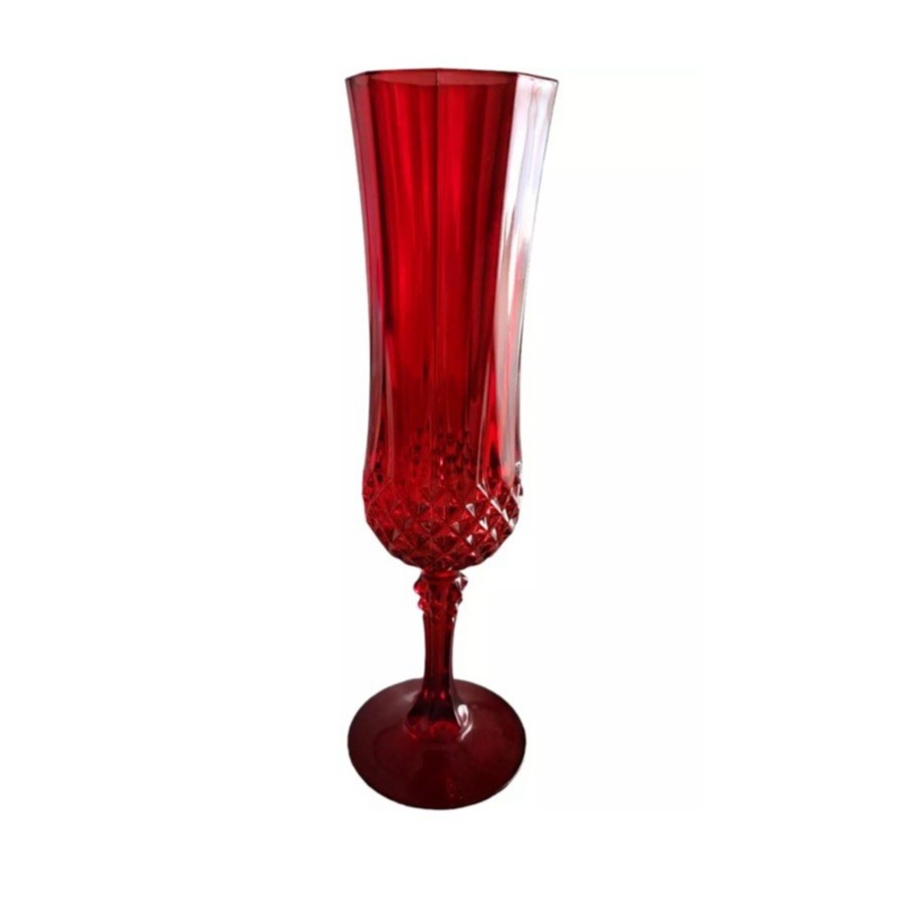 Vintage Cristal D'Arques-Durand Longchamp Ruby Fluted Champagne Glass never used